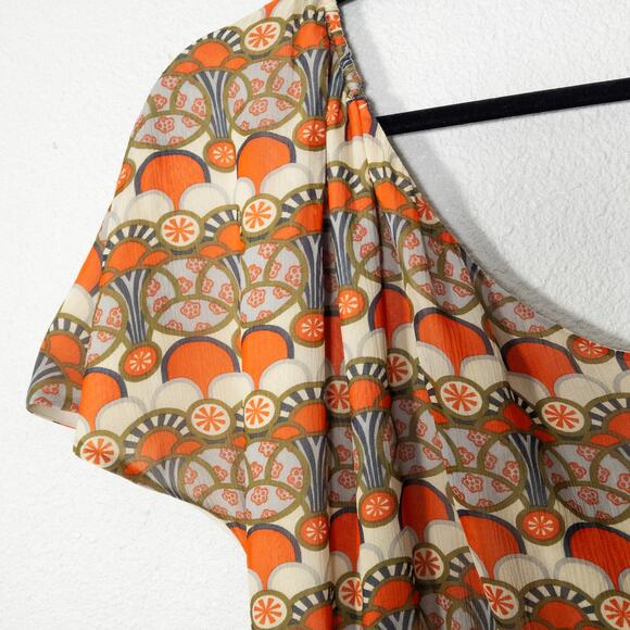 Alice + Olivia One Shoulder Print Dress Orange Multicolor Size S Retro Festival - Picture 4 of 6
